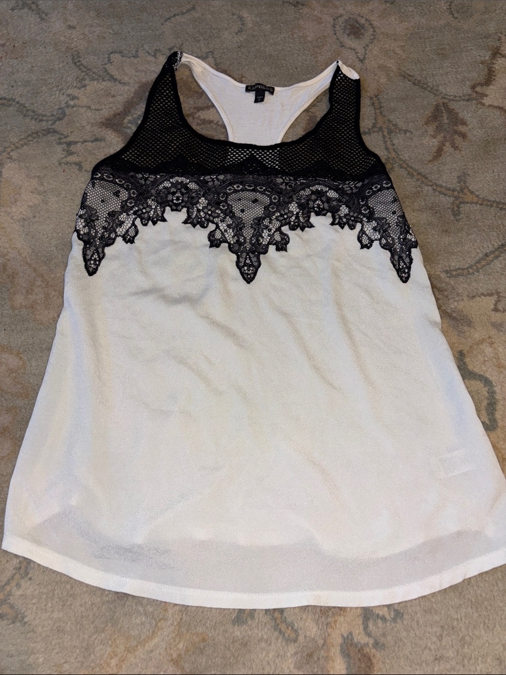 Express White Tank Camisole with Black Lace Yoke